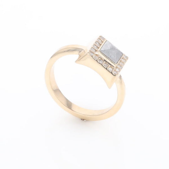 Meteorite Ring Square Inlaid Halo .14ctw Diamonds Design