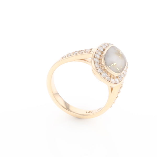 Rectangular Gold Quartz Inlaid Ring with 0.65ctw Diamond Halo