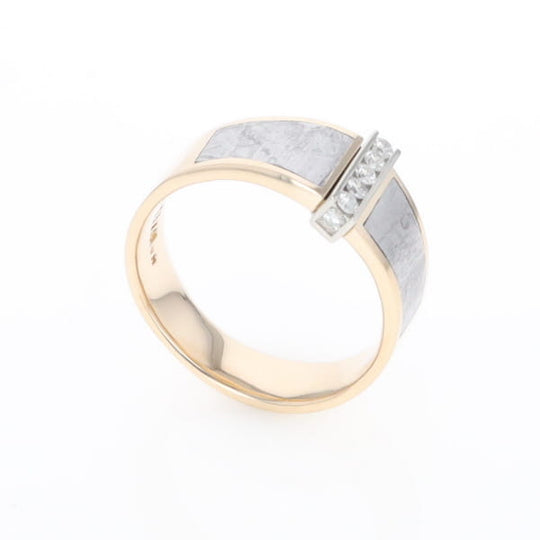 Meteorite Ring Double Sided Inlaid with .19ctw Round Diamonds