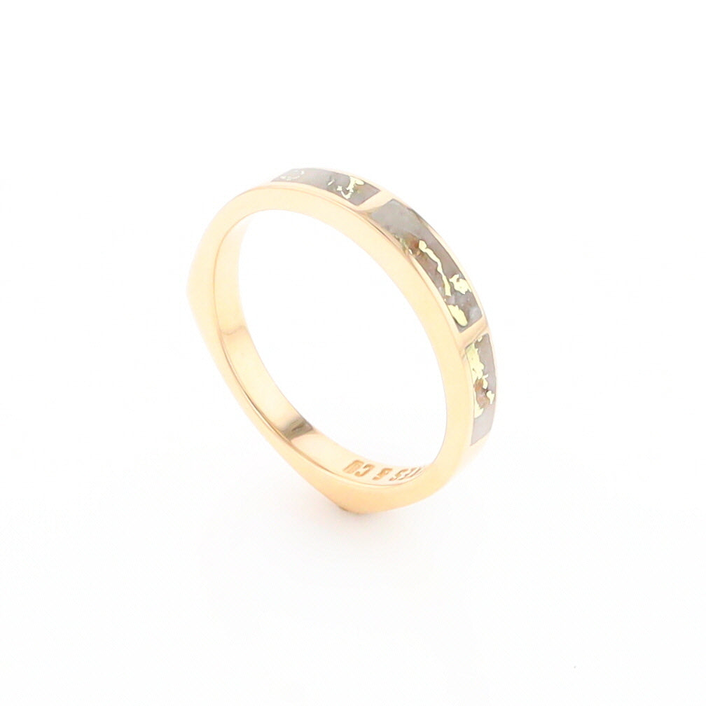 Gold Quartz Ring 3 Rectangle Section Inlaid Band