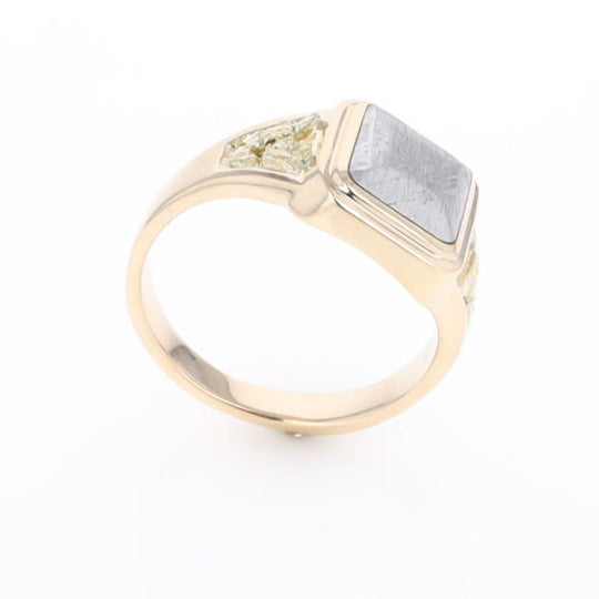 Meteorite Ring Square Inlaid Center Design with Natural Nugget Sides