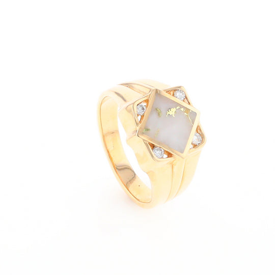 Gold Quartz Mens Ring with Diamond Accents