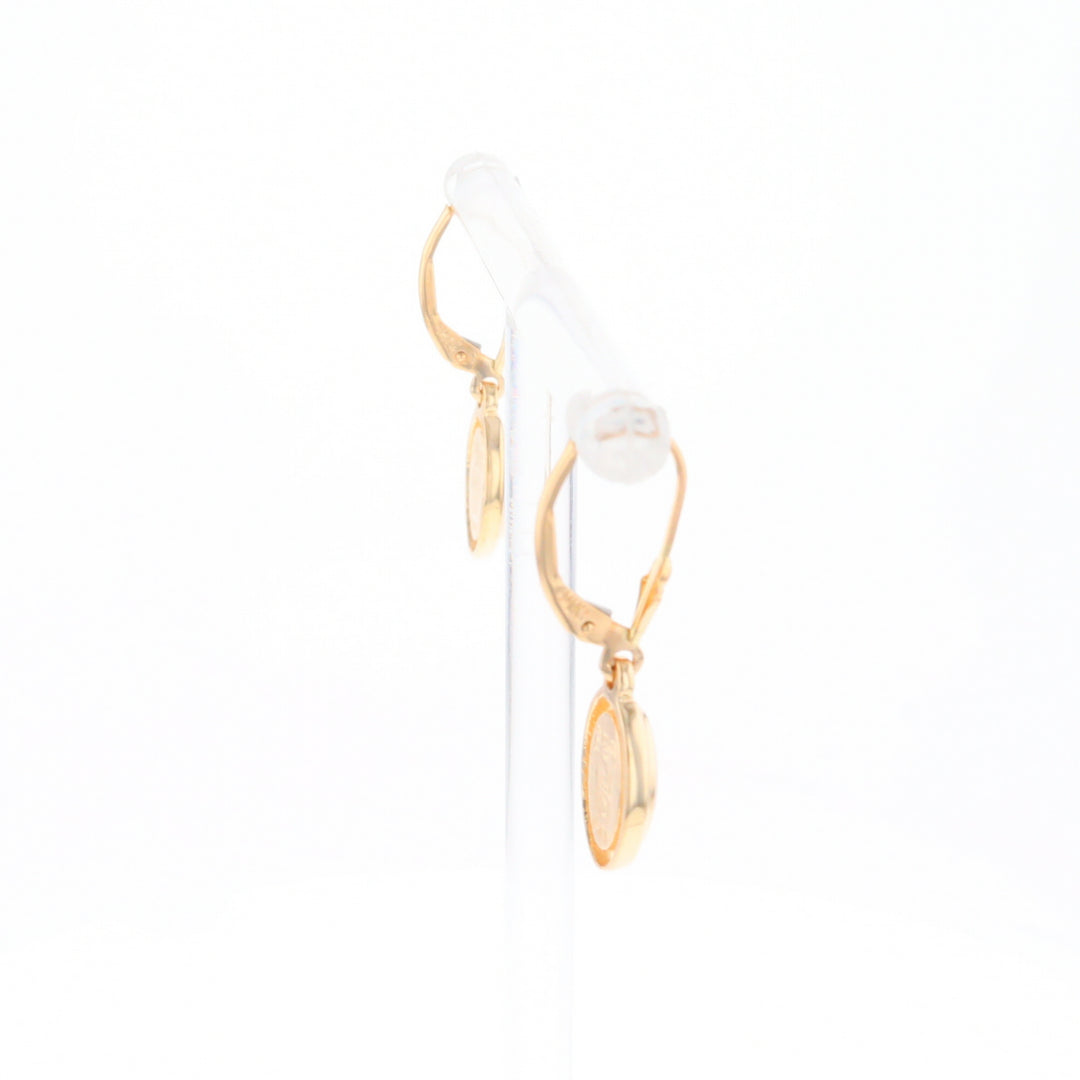 Gold Quartz Earrings Oval Inlaid Design Lever Backs - G2