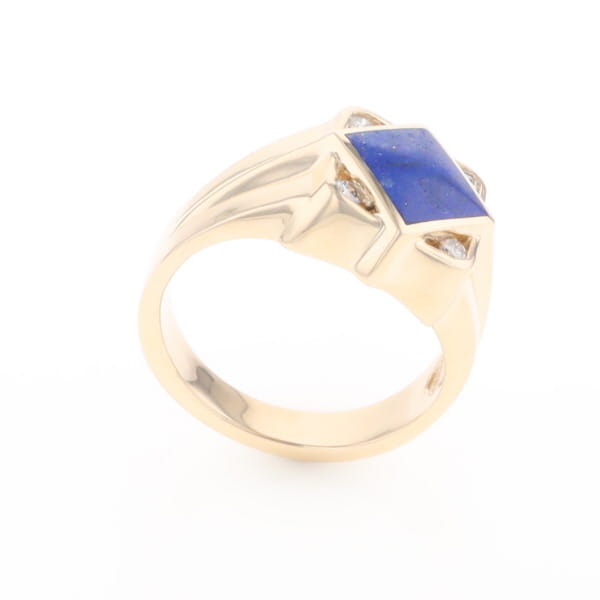 Natural Lapis ring diamond shape inlaid design with .16ctw round diamonds
