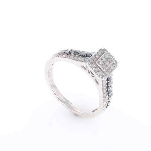 Blue & White Diamond Rectangle Cluster Ring
