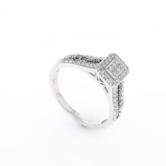 Blue & White Diamond Rectangle Cluster Ring