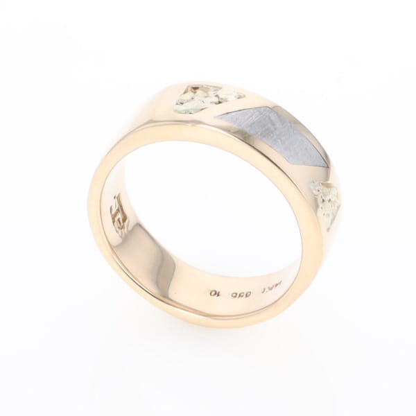 Meteorite Ring, Center Inlaid & Natural Nugget Sides