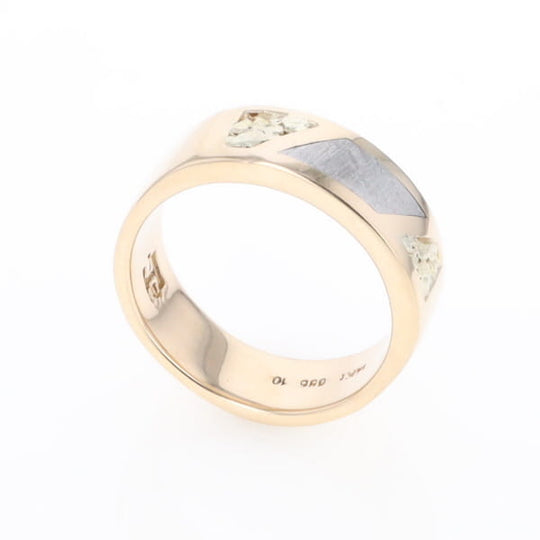 Meteorite Ring, Center Inlaid & Natural Nugget Sides