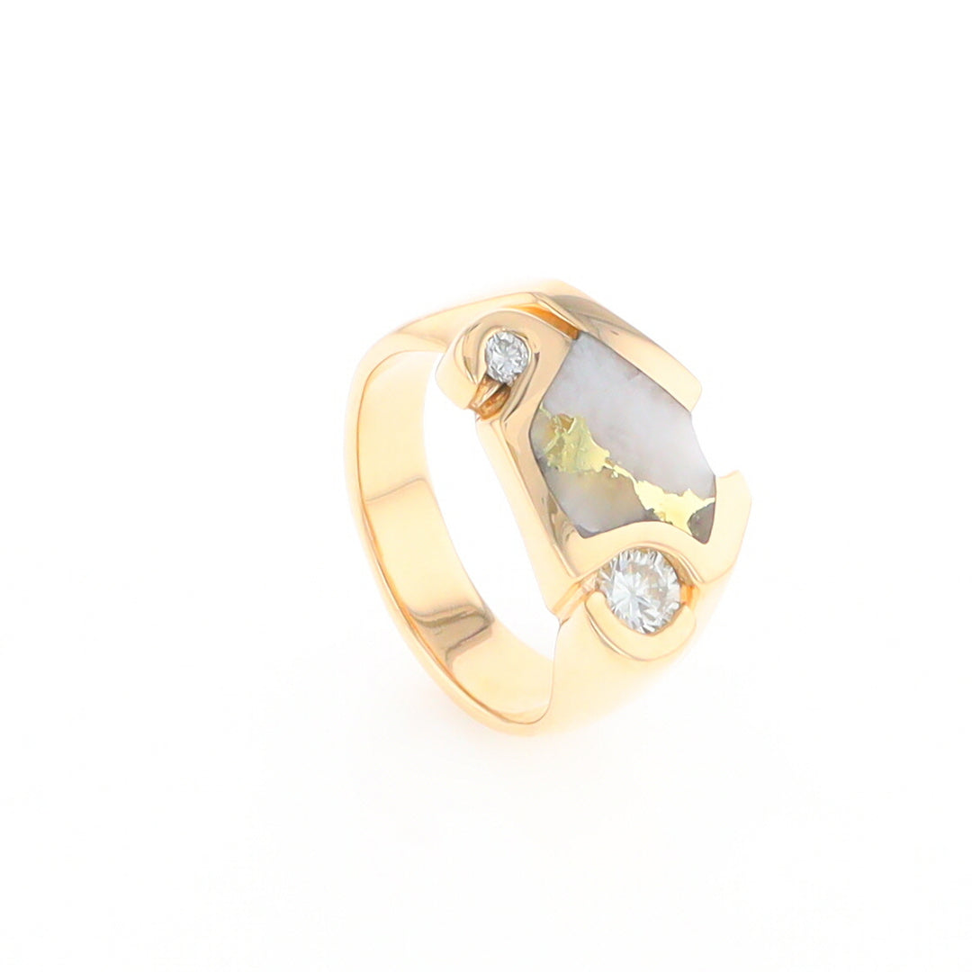 Gold Quartz Ring Geometric Shape Inlaid with 0.30ctw Round Diamonds