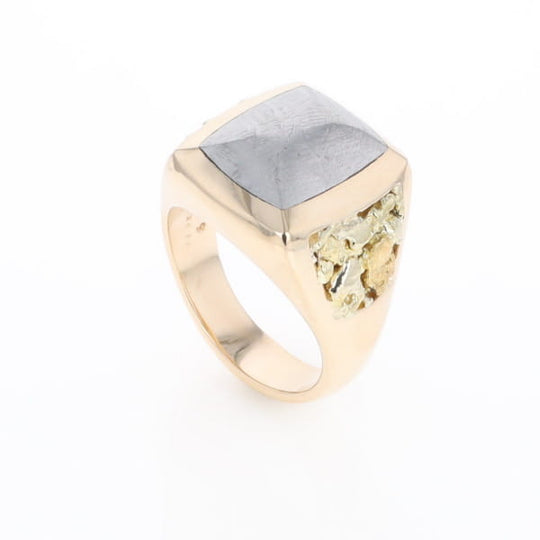 Meteorite Ring Double Side Natural Nuggets Rectangle Inlaid Center