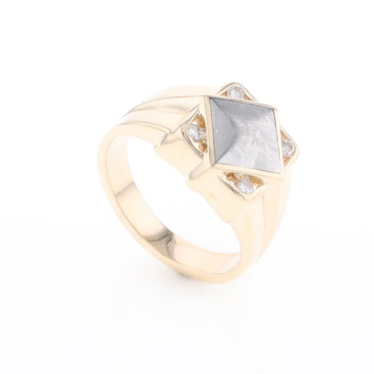 Natural Meteorite ring diamond shape inlaid design with .16ctw round diamonds