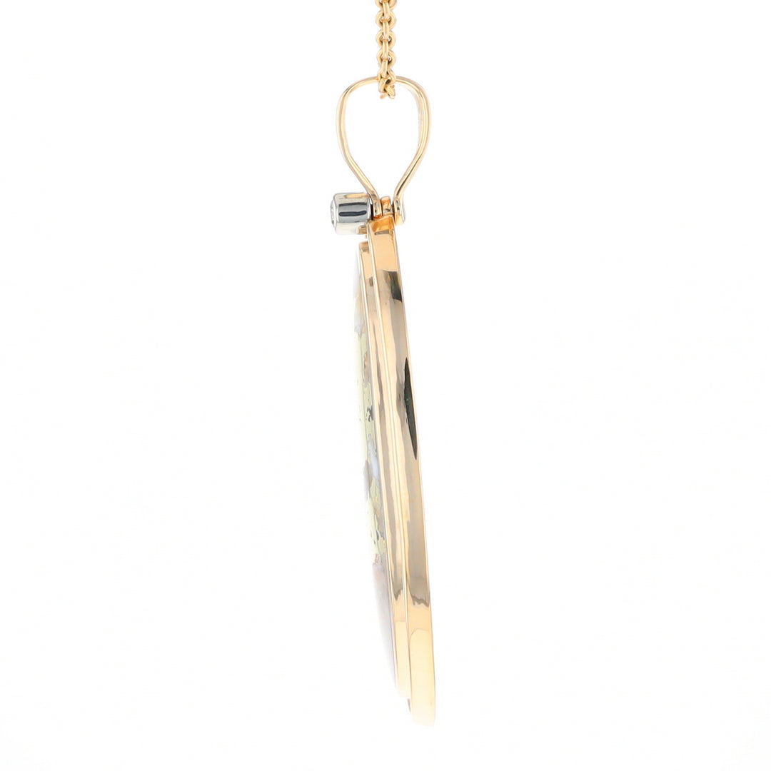 Gold Quartz Necklace 0.96ctw Halo Diamond Oval Inlaid Pendant