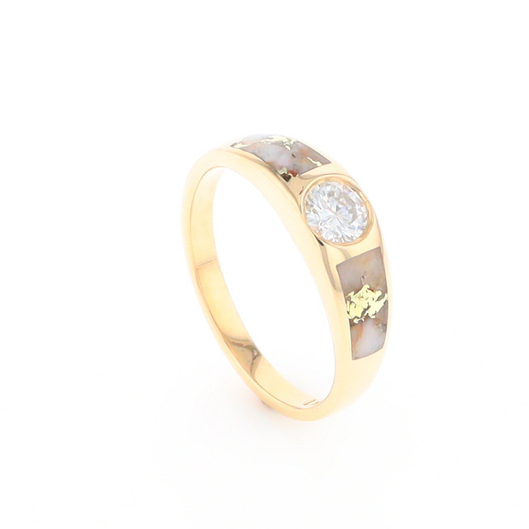 Gold Quartz Ring Double Sided Inlaid with a .61ct Round Diamond