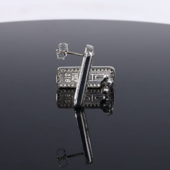 Opal Earrings Rectangle Inlaid with .50ctw Round Diamond Halo Studs