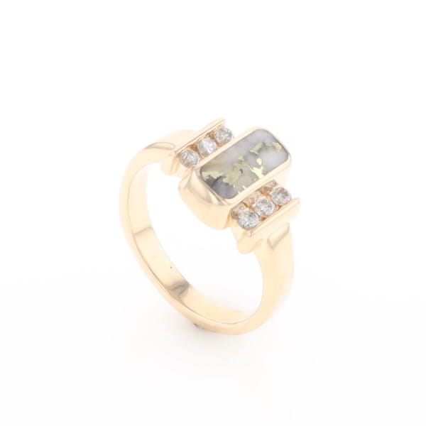 Gold Quartz Ring Oval Inlaid Design with .24ctw Round Diamonds