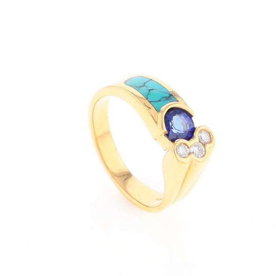 Turquoise Inlaid Ring with Sapphire and 0.23ctw Diamonds