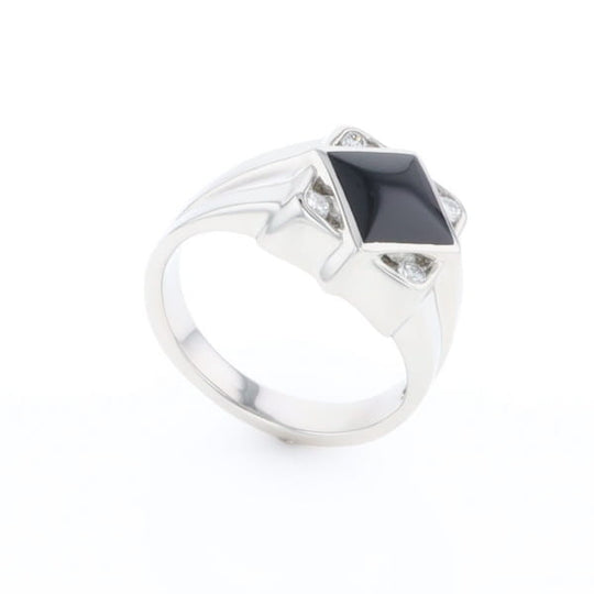 Natural onyx ring diamond shape inlaid design with .16ctw round diamonds