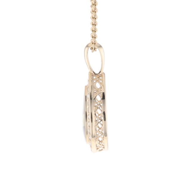 Gold Quartz Pendant Tear Drop Inlaid .42ctw Diamond Halo Design