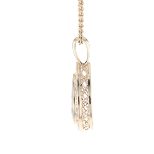 Gold Quartz Pendant Tear Drop Inlaid .42ctw Diamond Halo Design