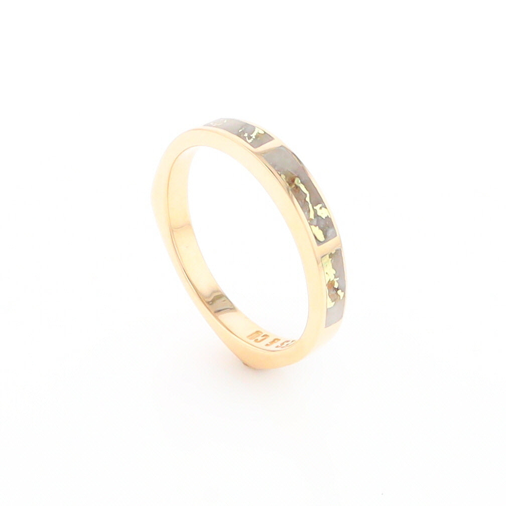 Gold Quartz Ring 3 Rectangle Section Inlaid Band