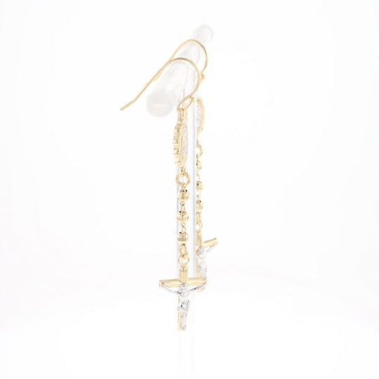 Gold Plated Virgin Mary and Crucifix Dangle Earrings
