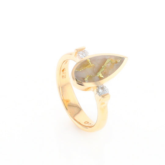 Gold Quartz Ring Pear Shape Inlaid with .18ctw Round Diamonds