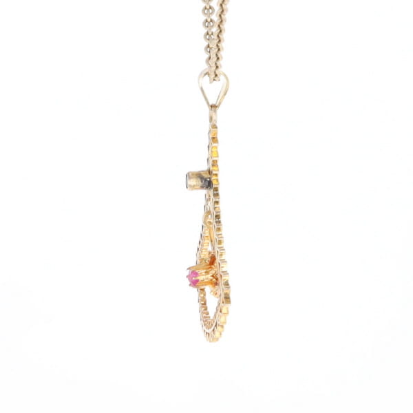 Vintage Buttercup Dangle Ruby Scrollwork Pendant