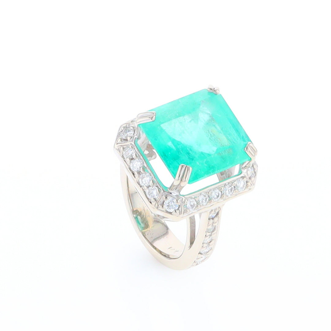 5.25ct Emerald Ring with Diamond Halo