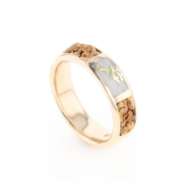 G1 Gold Quartz Ring Inlaid Center Natural Nugget Sides Band