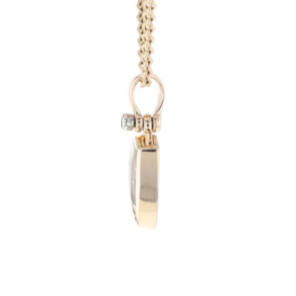 Gold Quartz Pendant Shield Shape Inlaid Pendant with .02ct Diamond