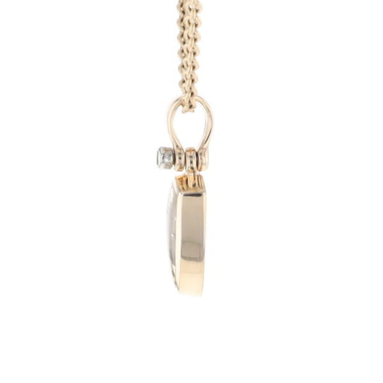 Gold Quartz Pendant Shield Shape Inlaid Pendant with .02ct Diamond
