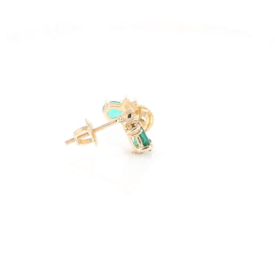 Synthetic Emerald Pear Shaped Earrings with Diamond Accents