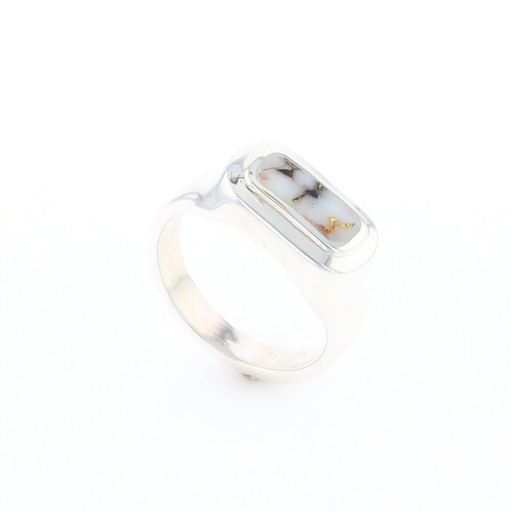 Sterling Silver Gold Quartz Inlaid Rectangular Ring - G3