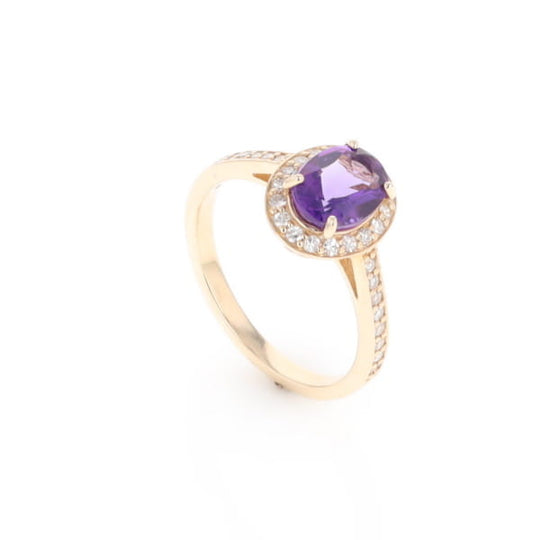 Oval Amethyst with Diamond Halo Ring