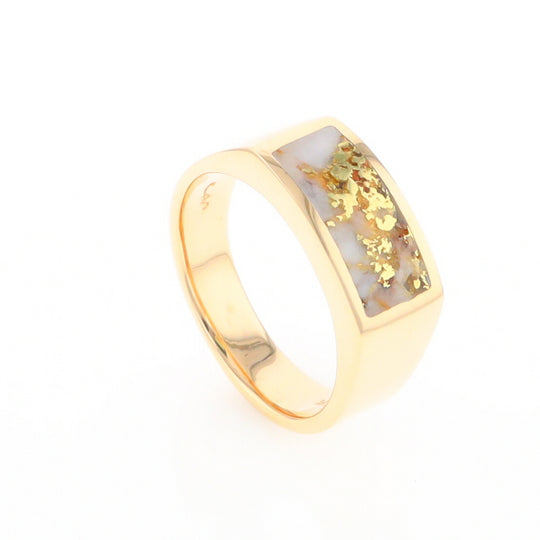 Gold Quartz Ring Rectangle Inlaid Design