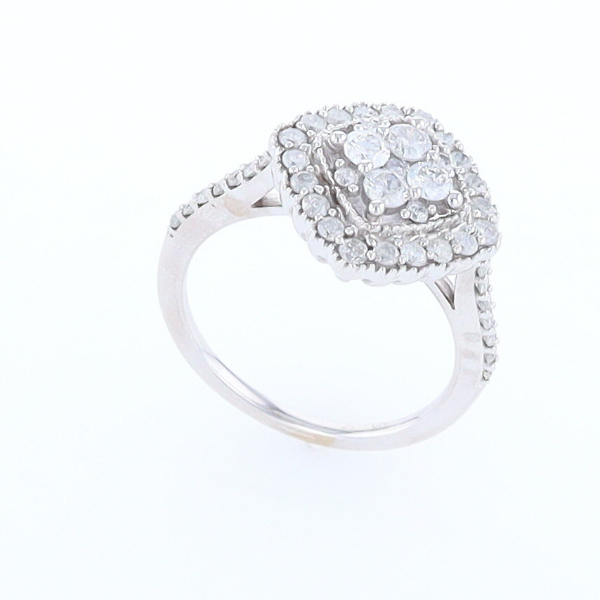 Square Diamond Cluster Milgrain Ring White Gold