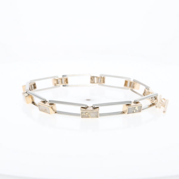 Gold Quartz Bracelet Rectangle Link Inlaid with Toggle Clasp G2