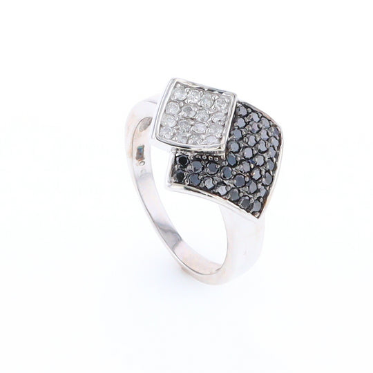 Double Pavé Black and White Diamond Ring