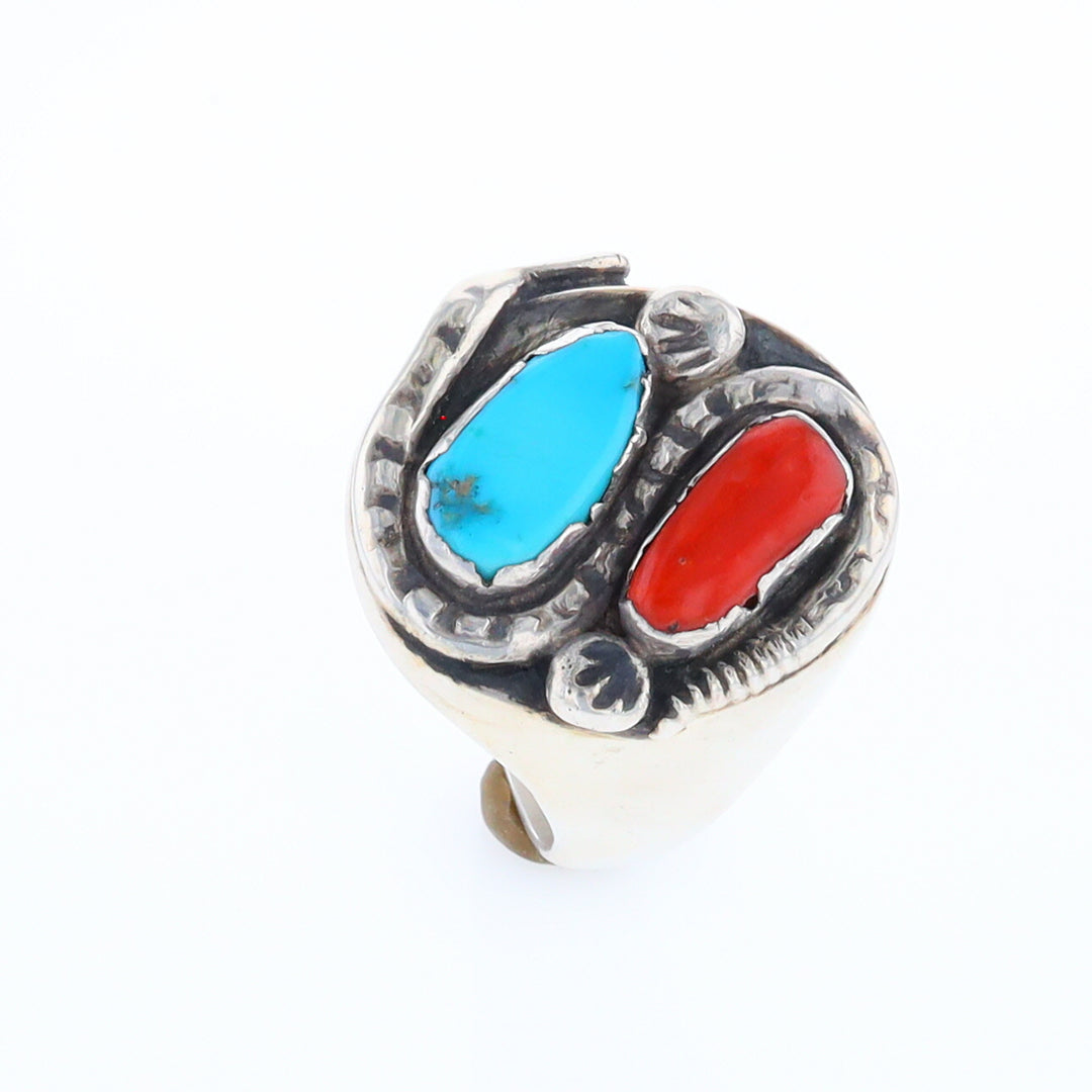 Coral and Turquoise Native Snake Ring