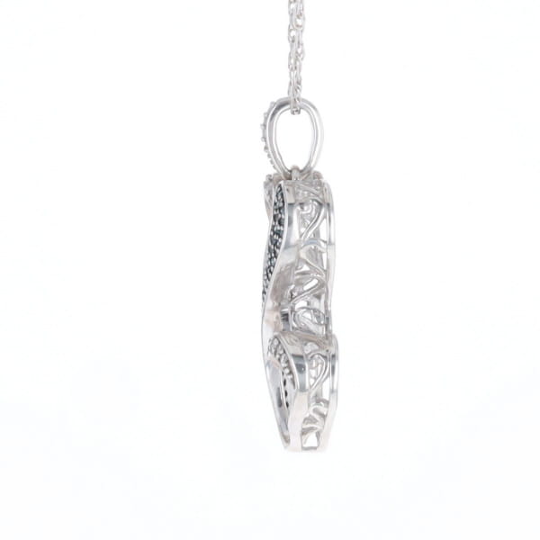 Blue and White Diamond Double Open Heart Pendant with 16" Singapore Chain