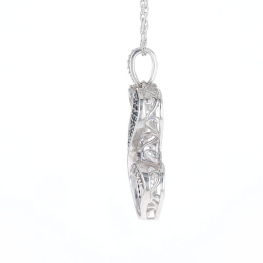 Blue and White Diamond Double Open Heart Pendant with 16" Singapore Chain