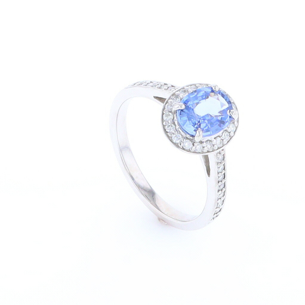 Oval Ceylon Sapphire with Diamond Halo Ring