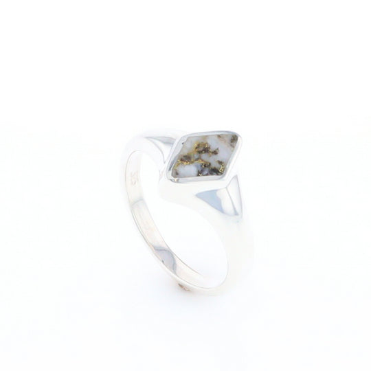 Sterling Silver Gold Quartz Inlaid Diamond Shaped Ring - G3