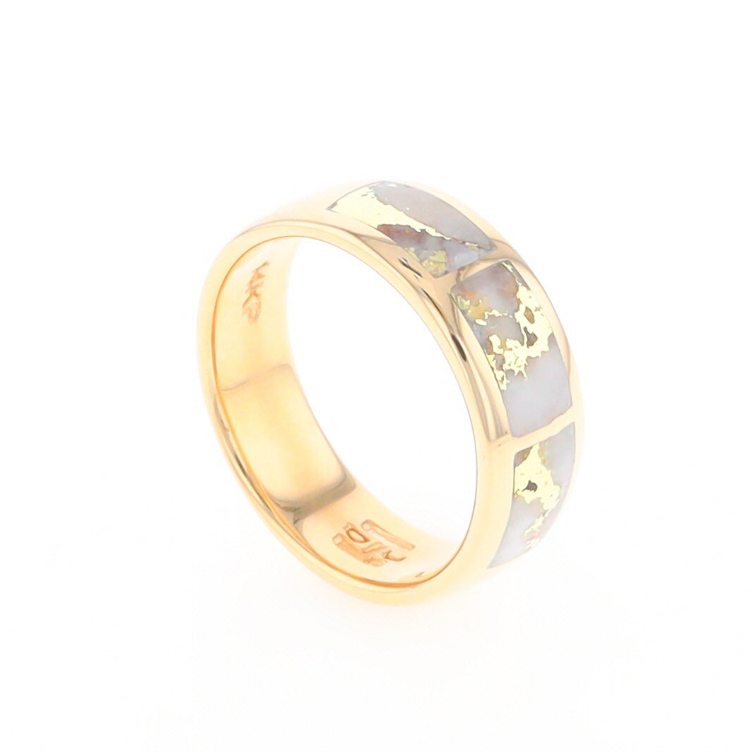 Gold Quartz Ring 3 Section Rectangle Inlaid Band