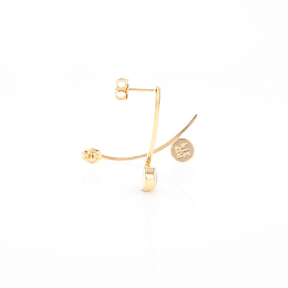 Gold Quartz Earrings Round Inlaid Curved Bar Design