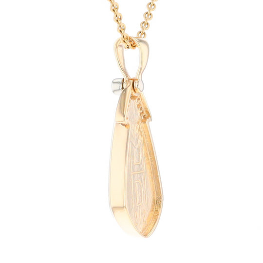 Gold Quartz Necklace Pear Shape Inlaid Pendant with .15ctw Diamonds