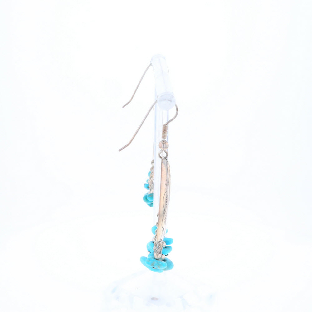 Stamped Silver Hook Earrings with Turquoise Dangles