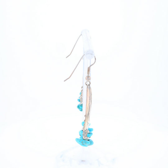 Stamped Silver Hook Earrings with Turquoise Dangles