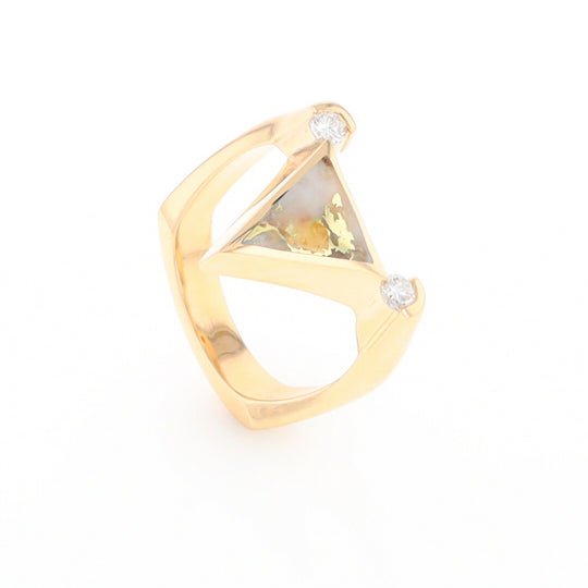 Gold Quartz Ring Triangle Inlaid Design With .14ctw Round Diamonds