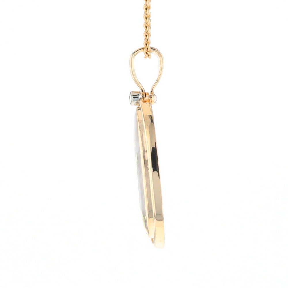 Gold Quartz Necklace .54ctw Halo Diamond Oval Inlaid Pendant